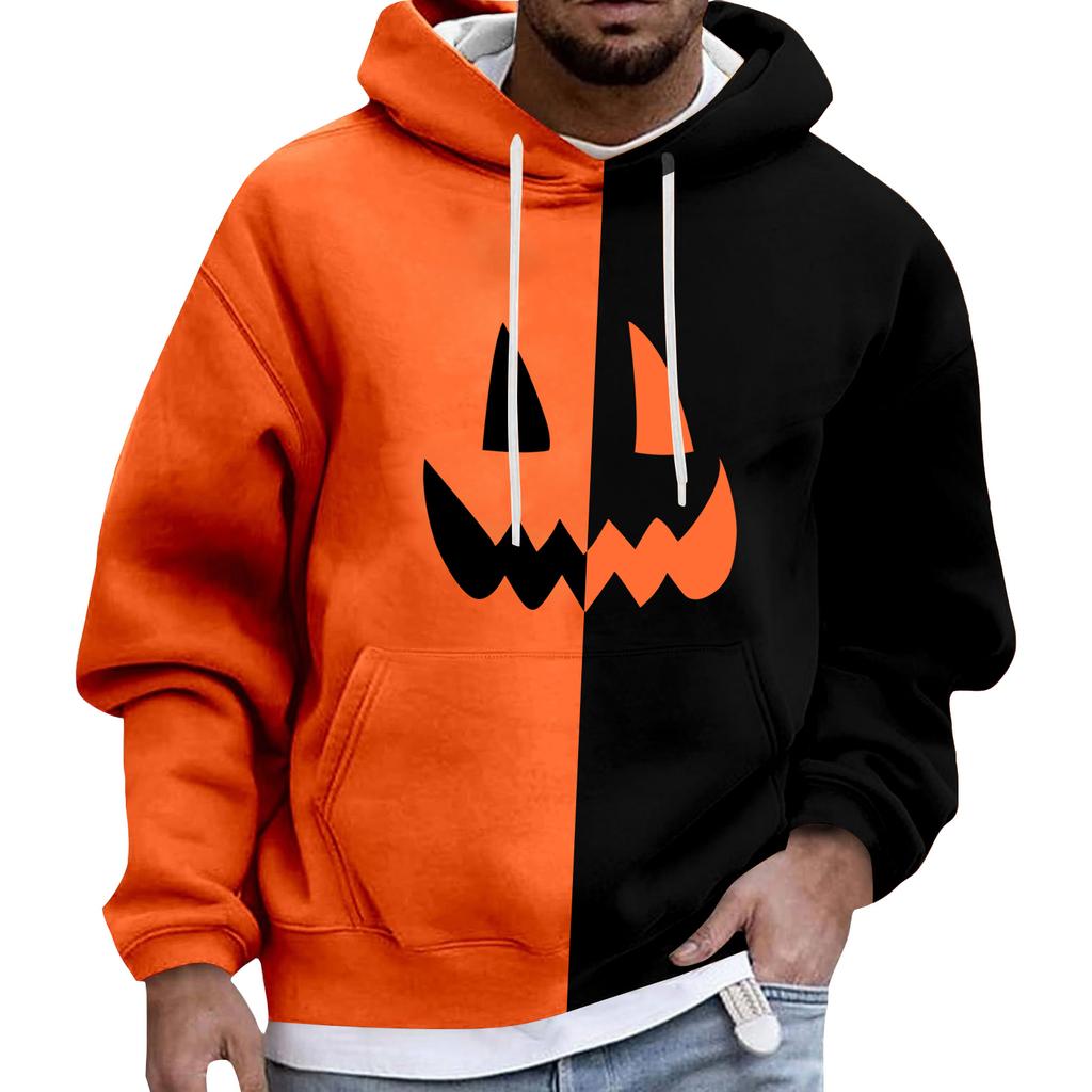 Men's Halloween Hoodie Funny Pumpkin Face Hoodie Scary Long Sleeve Top