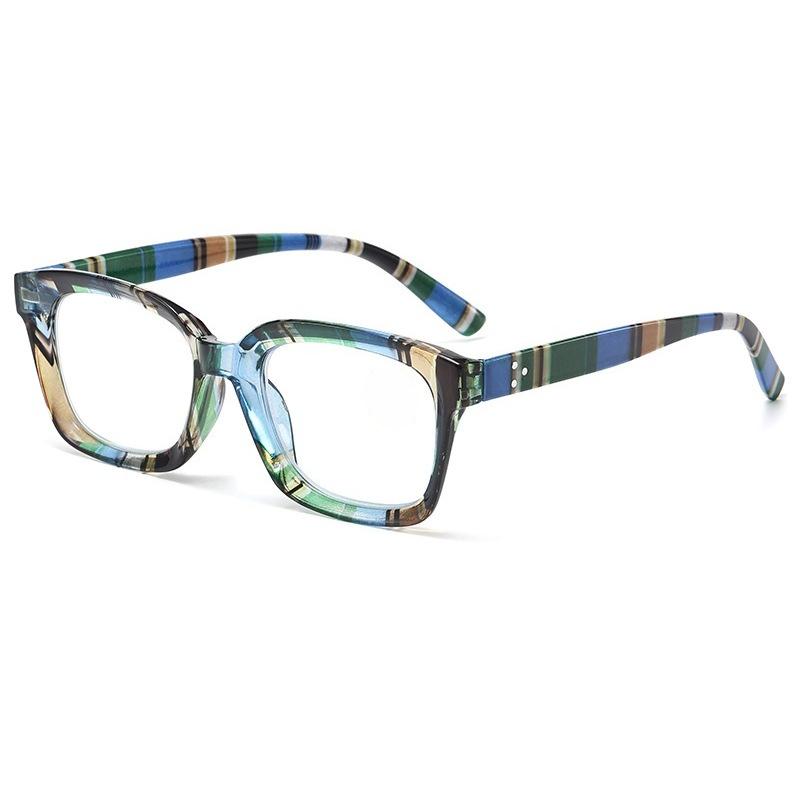 Unisex Fashionable Multifocal Presbyopia Glasses Fashionable Striped Frame Blue Light Blocking Glasses for Farsightedness +4.0