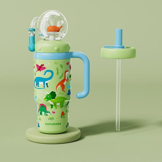 Velrybí fontánový kelímek 710ml Nerezový hrnek na pití se zábavným fontánovým efektem Nepropustný Kelímek se slámkou odolný proti rozlití pro děti dospělé