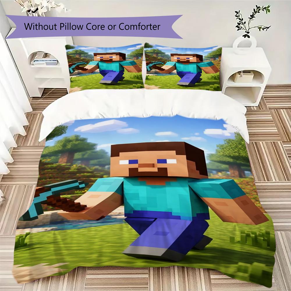Steve'S Minecraft Survival Adventure Bedding 1 Duvet Cover 2 Pillowcase Without Core Without Core Soft And Comfortable Bedding Set
