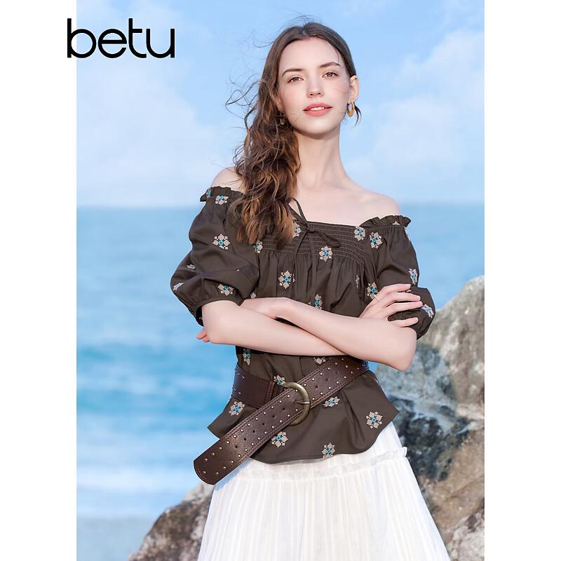 

Betu Women s Embroidered Bubble Sleeve Shirt M