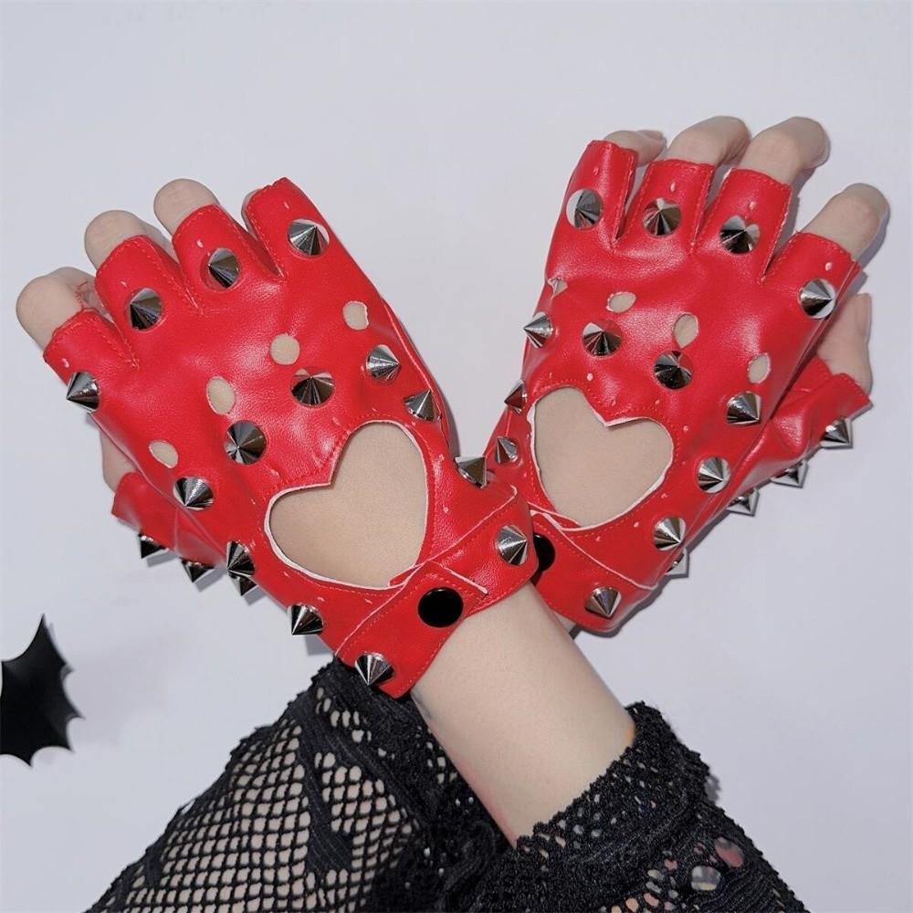 Fingerless Rivet Gloves PU Leather Patent Leather Gloves Unisex Half-palm Gloves Girls