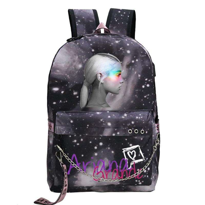 Pop Singer Ariana Grande Ariana Print Chain Webbing Backpack Multipurpose Backpack