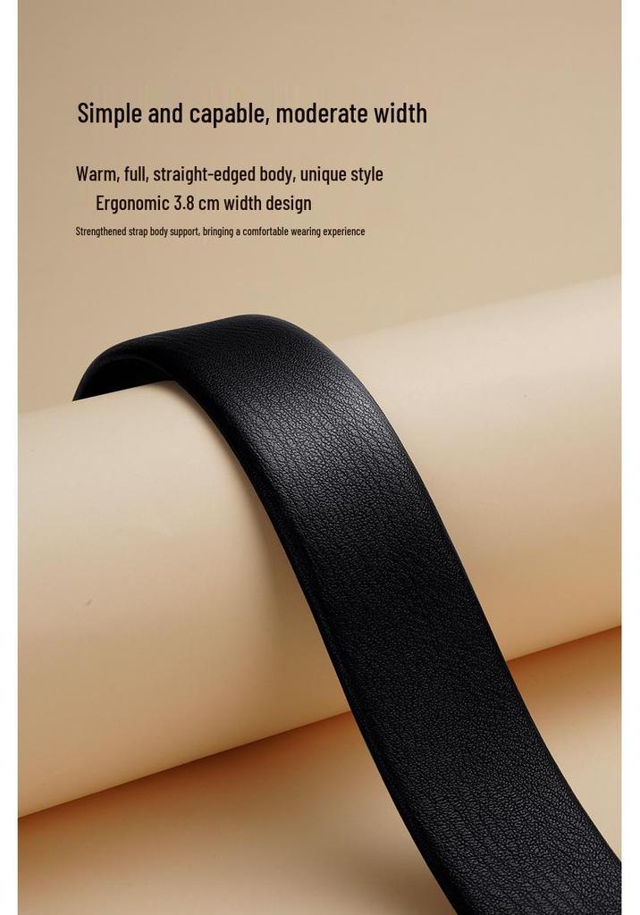 Men's Genuine Leather 3.8cm Pin Buckle Lychee Pattern Belt Jeans Accessory