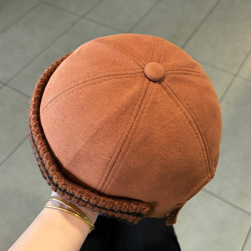 1 Stück modische Patchwork, durchbrochener Strickrand Vermieterhut, Retro und gealtert, lässiger, cooler und künstlerischer Stil Melonenrindhut