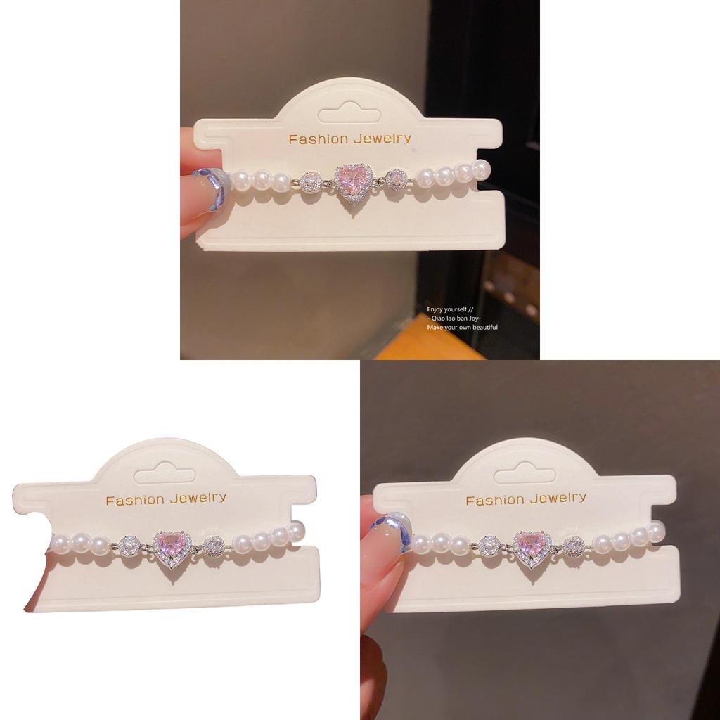 Elegant Heartshaped Artificial Pearl Bracelet With Zirconia For Women Gift Giving