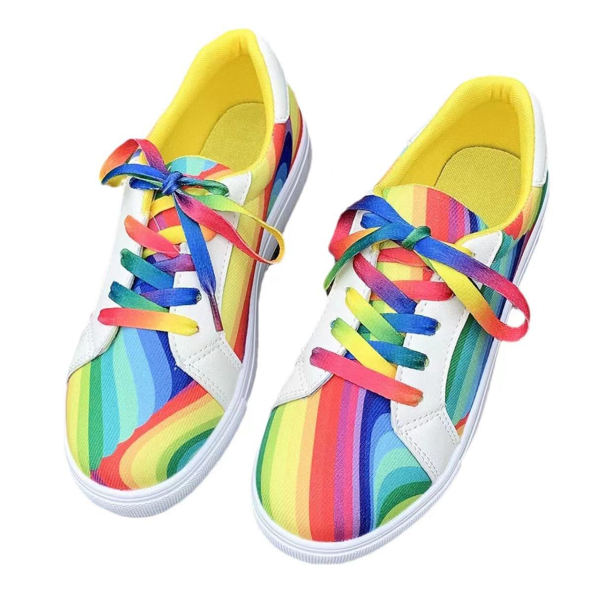 

Кроссовки на шнуровке радужного цвета, женские повседневные нескользящие вулканизированные туфли на платформе, женские туфли на плоской подошве, прогулочная обувь для бега 40 разноцветный