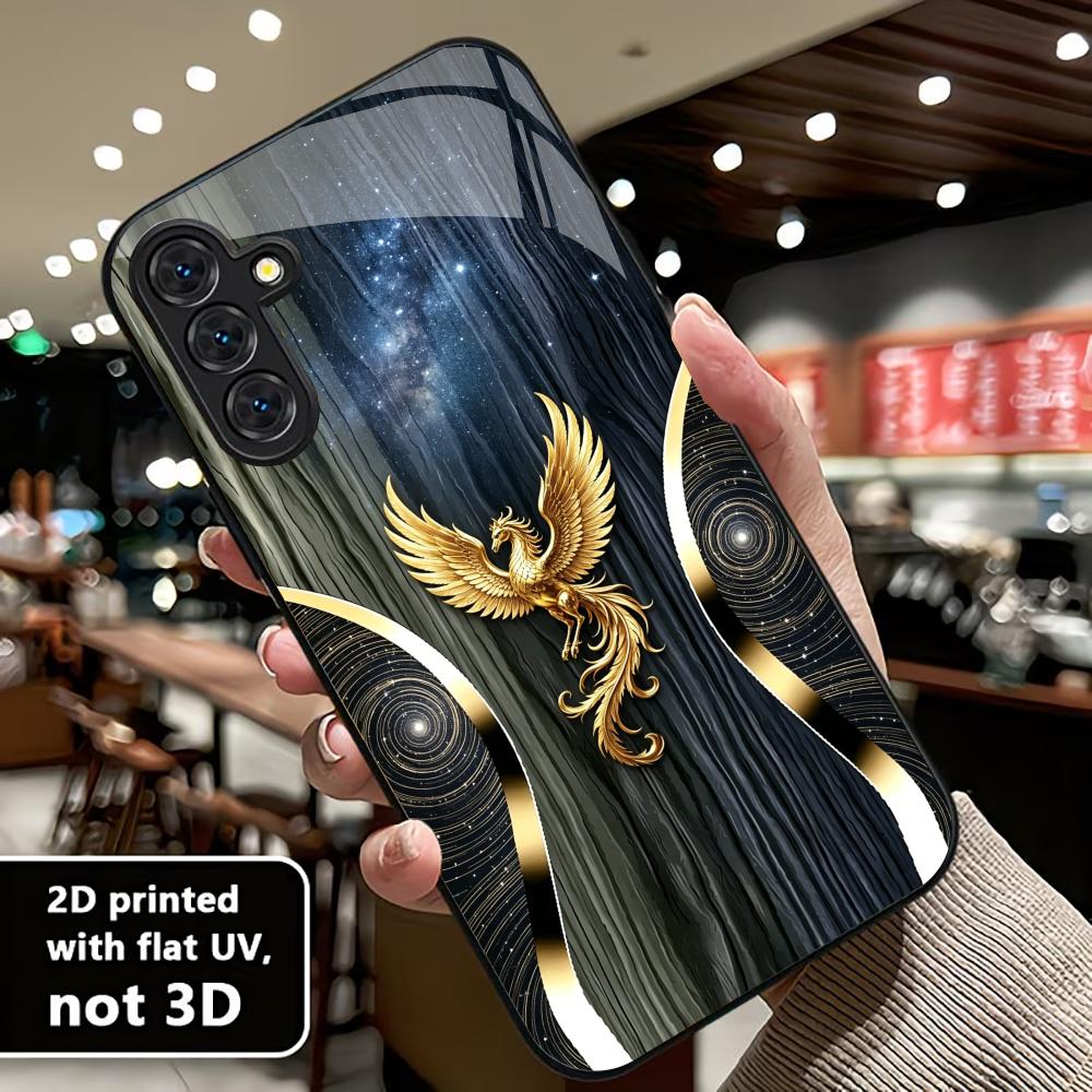 Sparkling Gold Phoenix Phone Case S26 Ultra Case Glass Mobile Phones for Samsung Galaxy S26 S25 S24 S23 S22 FE,Ultra,Plus