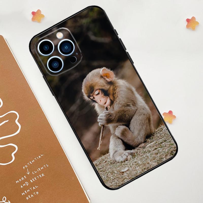 Cute Baby Monkey Animal Phone Case For iPhone 17 Pro Max 11 14 15 16 Pro Max 12 13 mini 16 Plus 16e 17 Air Funda
