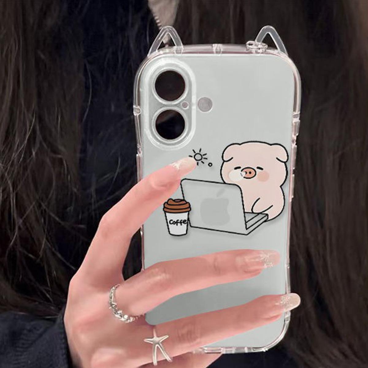 

For Cat Ears Transparent Mobile Phone Case Accessories Shell Four Corners Anti-fall Mobile Phone Case Tpu Silicone Soft Shell Cute Style For iPhone 17PROMAX