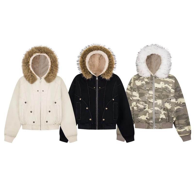Mens Short Winter Cotton Jacket With Detachable Rabbit Fur Collar Thick Warm Casual Coat