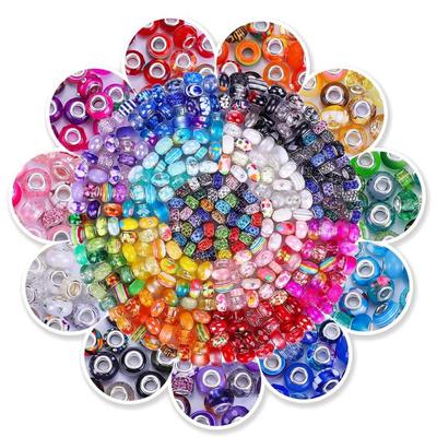 6/12/25pcs Resin Material Random Style Large Hole Bead Multi-color Mixed Craft Bead Decorative Bead DIY Necklace Bracelet Anklet Jewelry Accessories