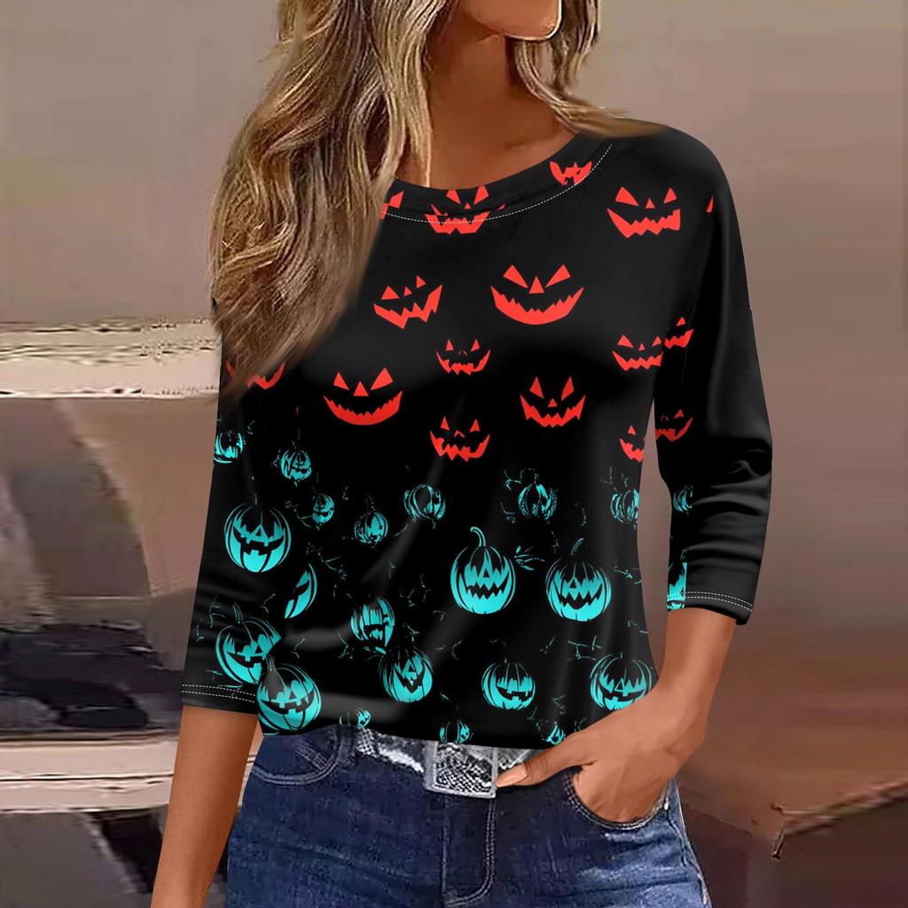 Women's T Shirt Tee Fashion Casual Round Neck 3/4 Sleeve Loose Printed T-Shirt Ladies Top