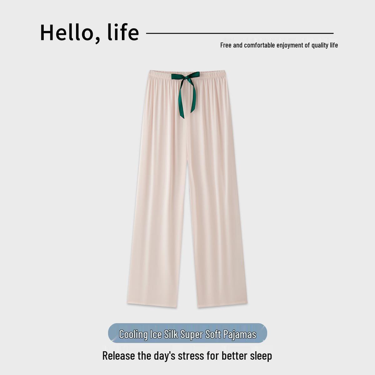 

Women s Ice Silk Wide-Leg Pants, Spring/Summer Mid-Waist, Floor-Length, Loose Fit, Comfortable Home Wear. One Size, Length 97 cm, Fits 40-65 kg