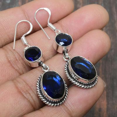 Prachtige London Blue Topaz edelsteen handgemaakte 925 sterling zilveren sieraden oorbel