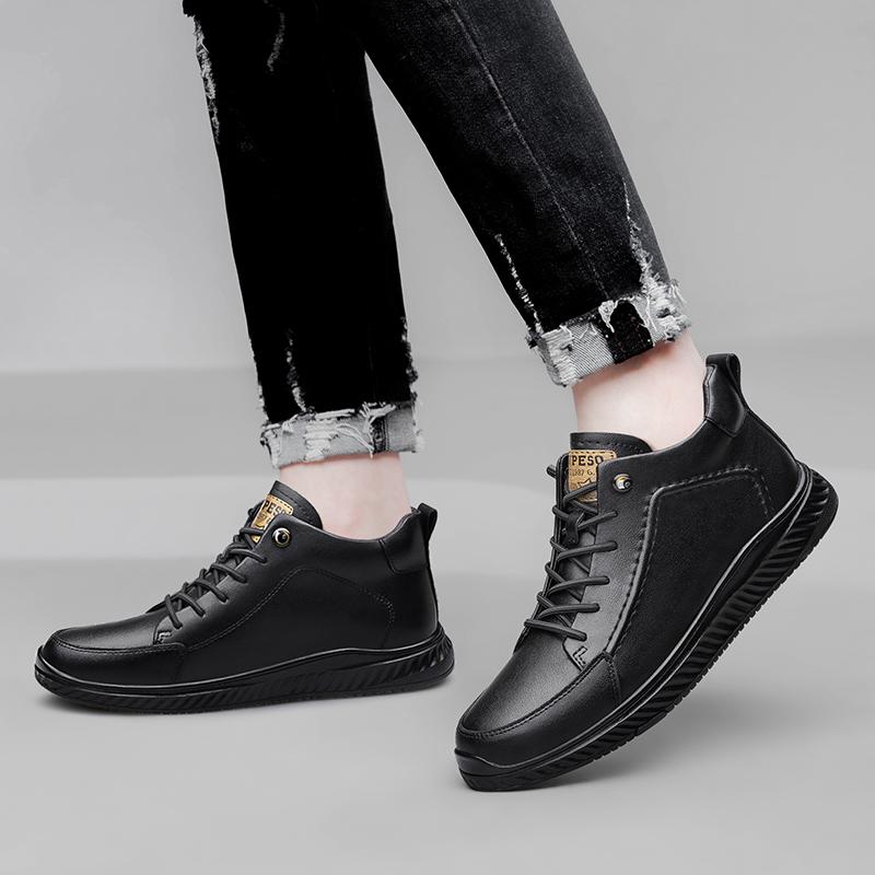 Mens Sneakers Genuine Leather Men's Boots Winter Platform Warm Fur Ankle Short Lace Up Novelty Concise Casual Work Shoes Botas