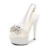 Fashion 2025 new rhinestone fishmouth shoes nightclub stiletto heels 13CM car model sandals women's catwalk steel pipe