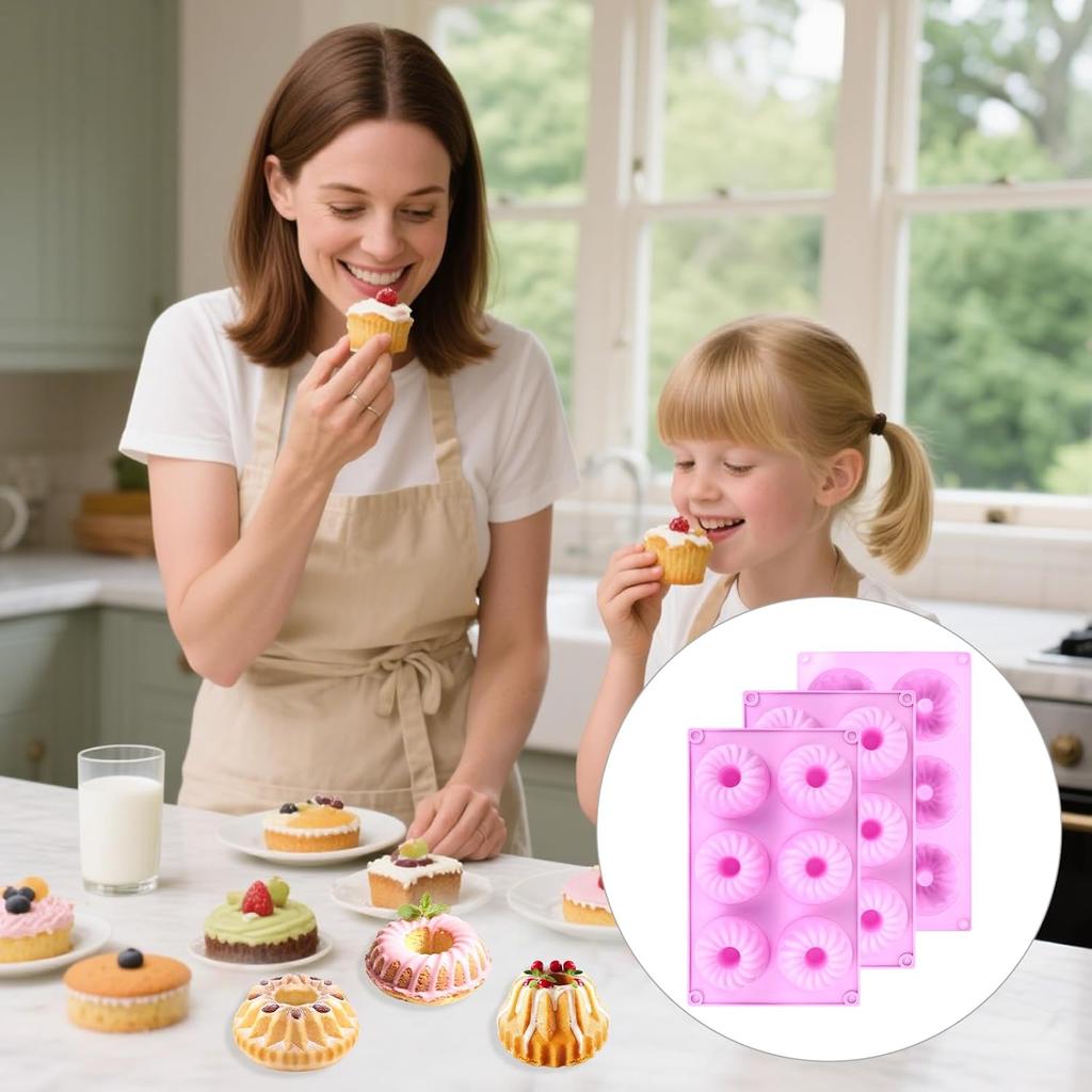 3 Pack Purple Mini Cake Pans for Baking, Silicone Small Cake Pan Mold Moldes Para Gelatinas, 6 Cavity Nonstick Mini Cheesecake Pans, Jello Molds