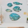 5 Pcs Wood Fish Nautical Wall Decor Rustic Blue Fish Wooden Wall Art Coastal Beach Hanging Sculpture for Home Lake House Bathroom Decor