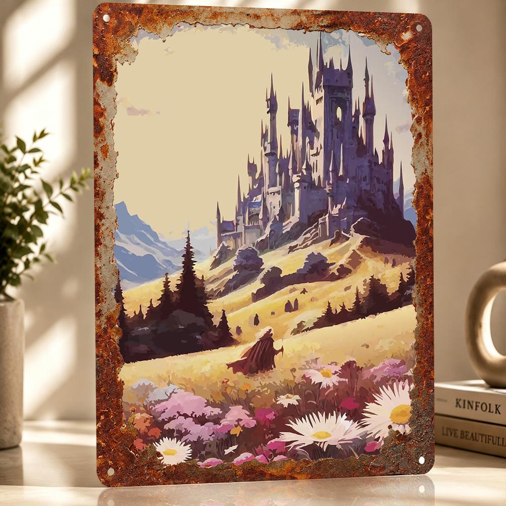 Fantasy Castle Landscape Metal Poster Perfect Gift for Fans Lovers Personalized Wall Art Metal Sign for Office Decor Room Home
