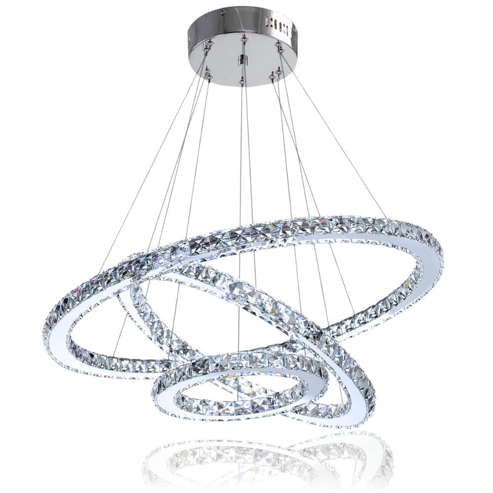 Crystal Chandelier Ceiling Hanging Lamp 3 Ring Mirror Living Room Cold