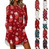 Women's Casual Long Sleeve Christmas Print Neck Dress – Festive Holiday Party Outfit