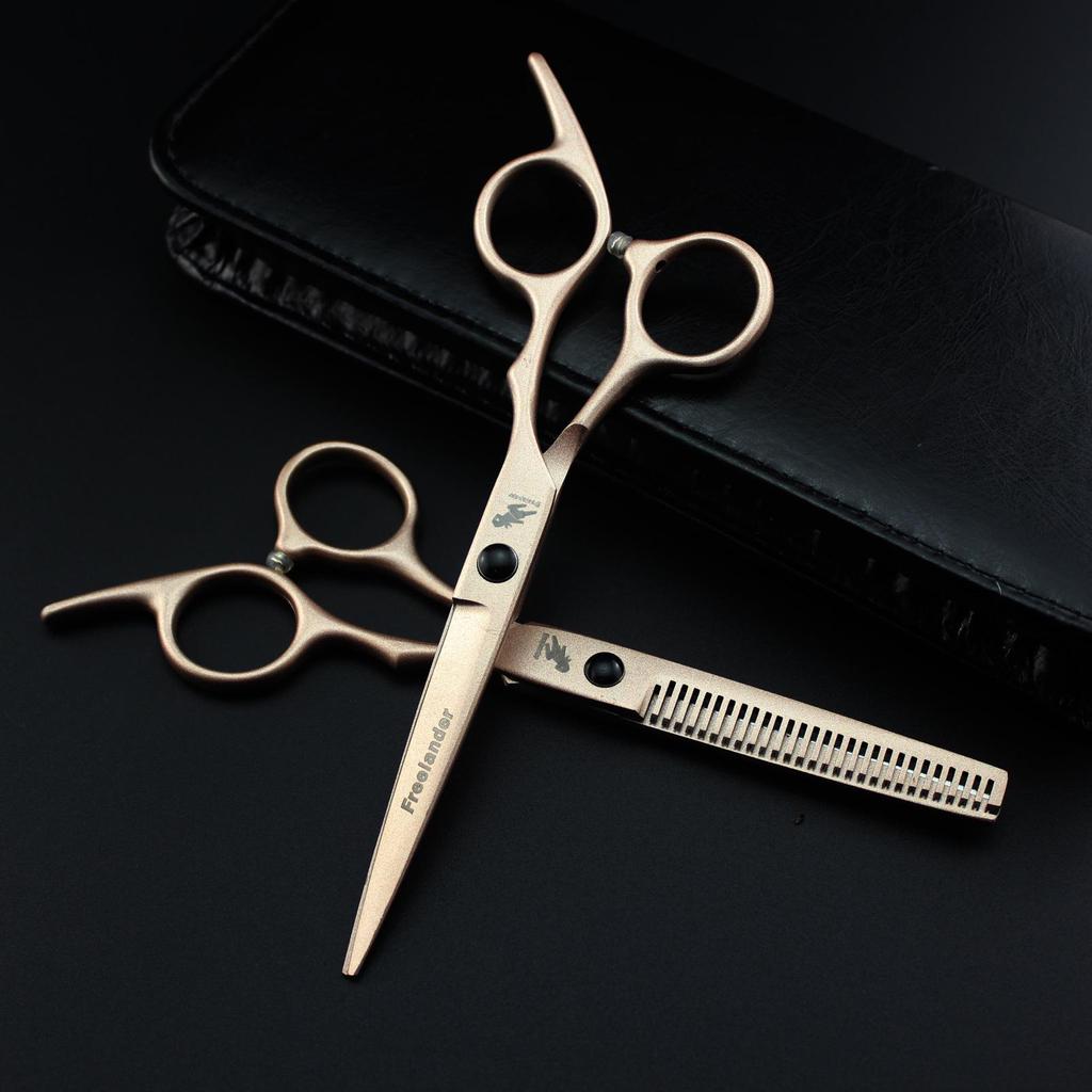 6.0" Rich Gold Painted Hairdressing Barber Scissors Set - Straight, Bangs, and Thinning Shears