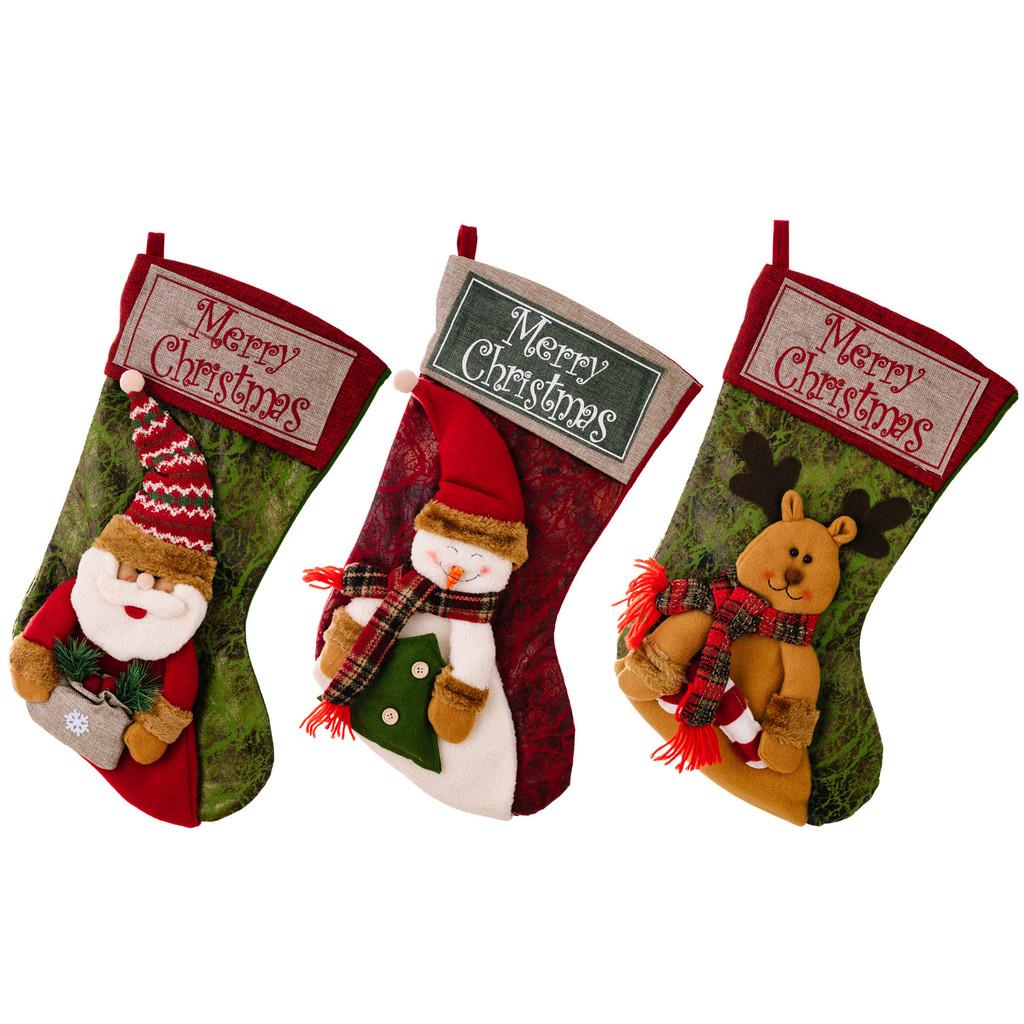 Holiday Stockings Christmas Featuring Santa Snowman And Reindeer For Kids Gift Giving