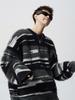 Unisex Mohair Round Neck Color Block Stripe Sweater - Autumn/Winter Casual Loose Fit