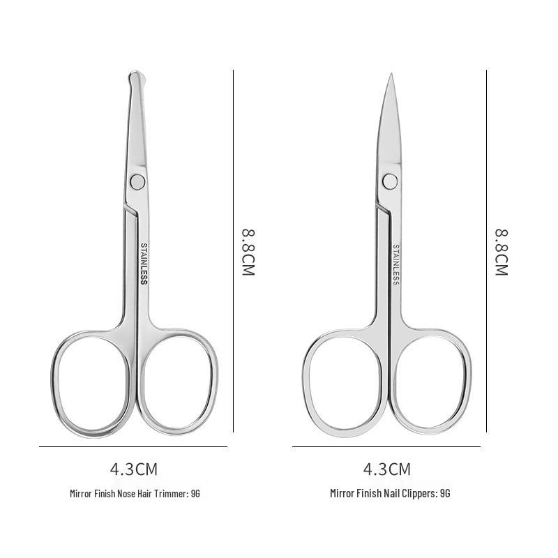 Men's Precision Grooming Scissors Set: Stainless Steel, Pointed Tip for Eyebrows, Round Tip for Nose Hair, Mirror-Polished Finish