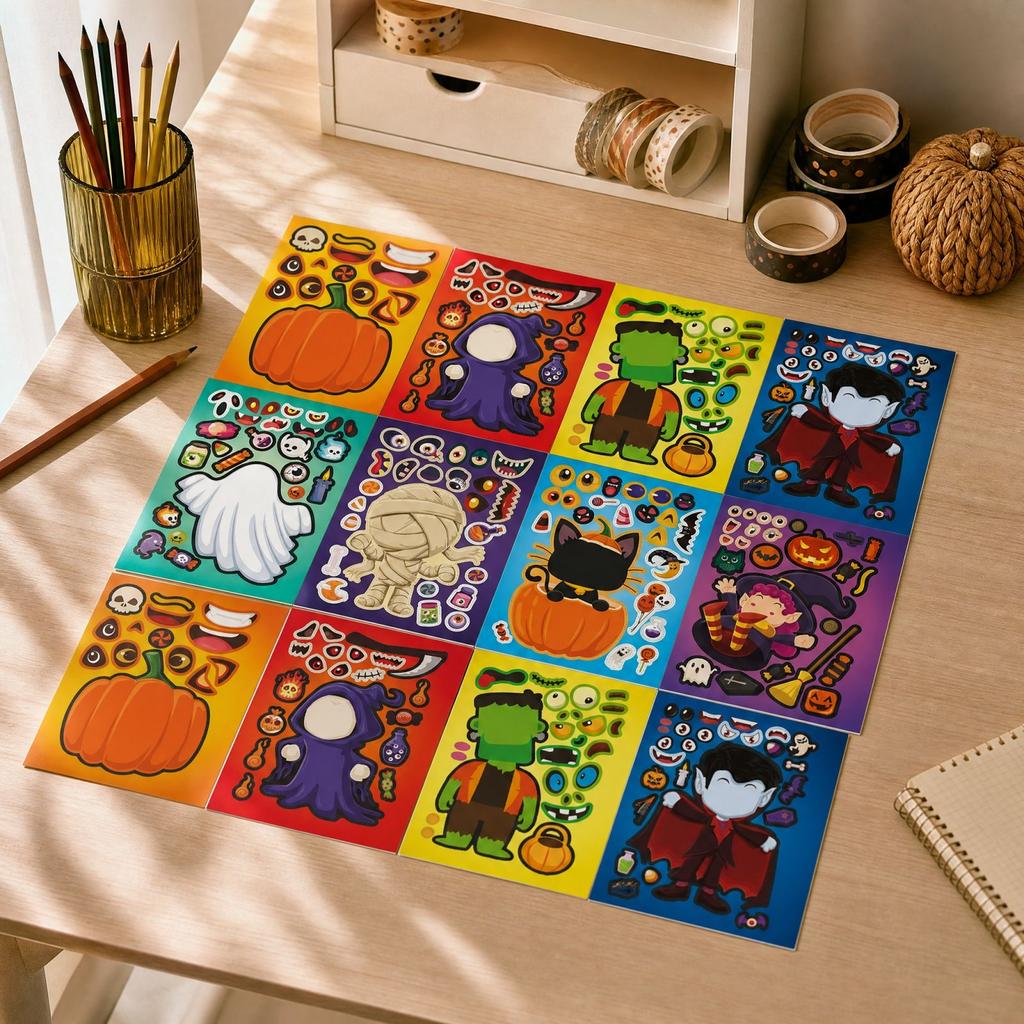 Halloween Sticker Set - 16 Stickers for Party Favors, Crafting and Bags