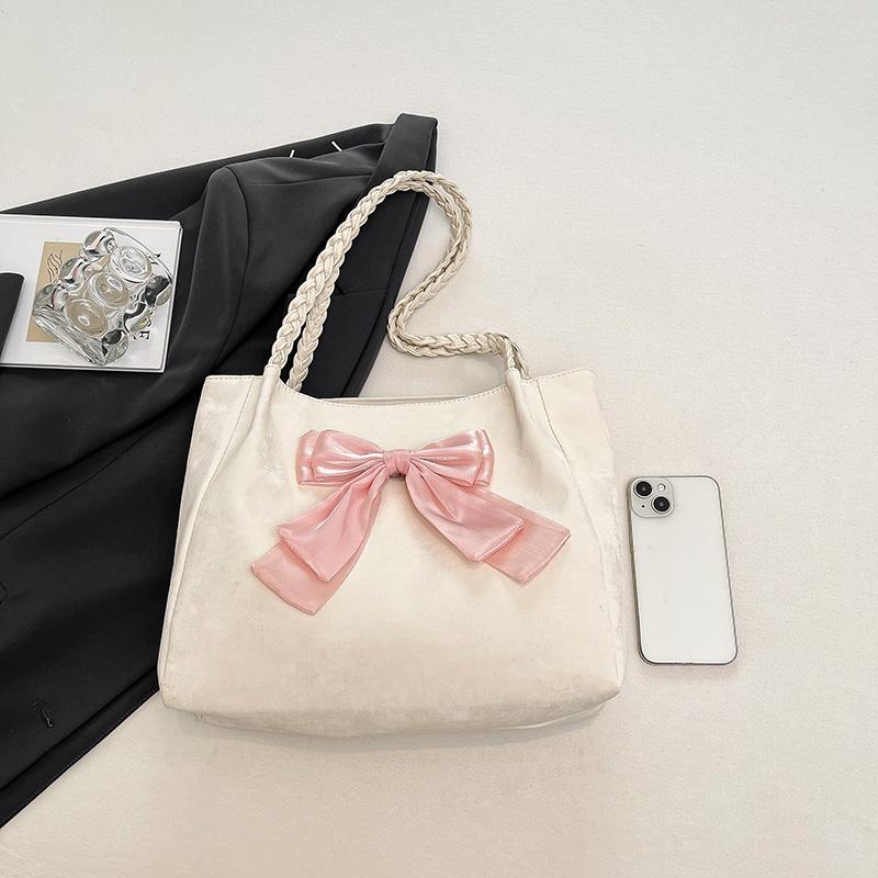 Fashion Cute Chic Pink Bowknot Tote Bag Female Soft PU Leather Ladies Large Handbag Korean Commuter Shoulder Bags Novelty Purse