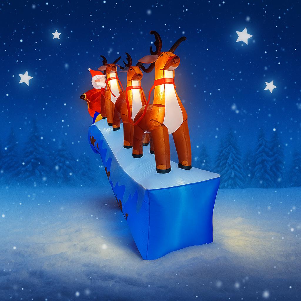 11.81FT Inflatable Santa Sleigh Reindeer Xmas LED Lit Yard Party Decoration Christmas Supplies Home Ornament Festive Gift Toy