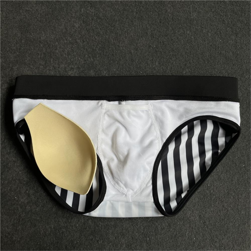 Gepolsterte Badehose für Herren mit schwarzen und weißen Streifen und Push-Up