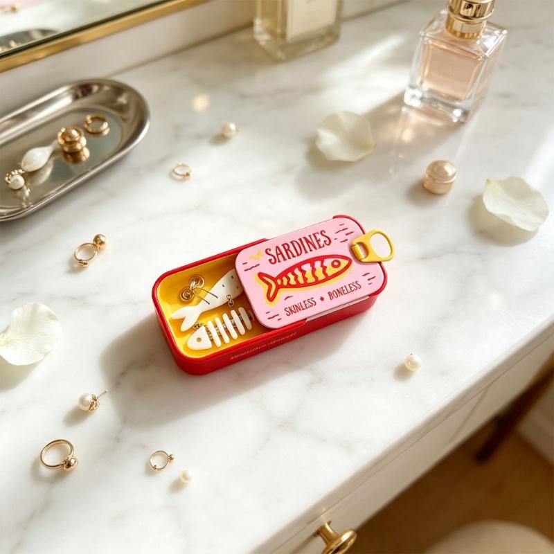 Sardine Can Jewelry Storage Box Small Accessory Holder for Earrings Necklaces and Daily Tabletop Use Indoors