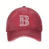 Floral Letter B Monogram Baseball Cap Unisex Washed Denim Adjustable Casual Cap
