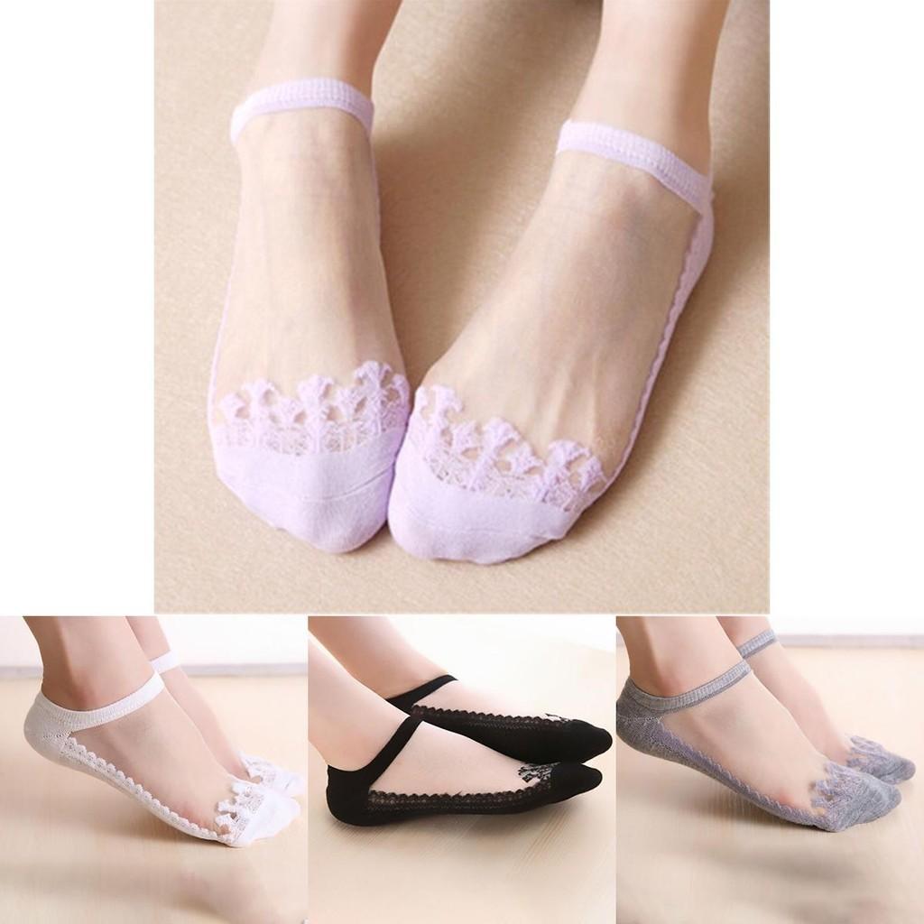 Premium Women Colors Sexy Ultra-thin Elastic Silky Short Silk Lace Invisible Socks For Versatile Use