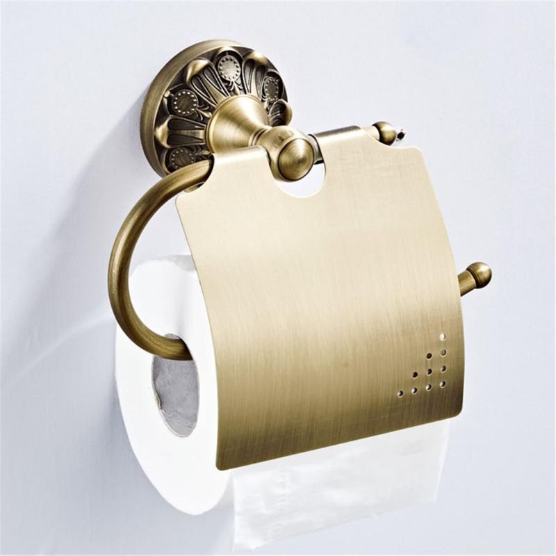 European Brushed Toilet Paper Holder Wall Mounted Space Saving Retros Gold Decorative Bathroom Accessories
