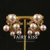 Earrings Imitation Pearl Alloy Plated Real Gold with Diamonds Hollow Pattern Fashion Personality Niche High-end Earrings