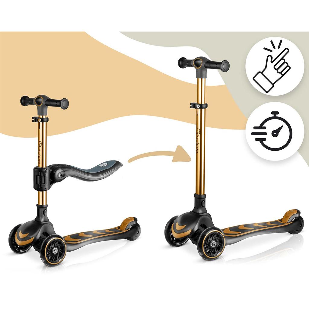 Nukido Flippo Three-Wheeled Scooter For Children With A Balance Seat - Gold