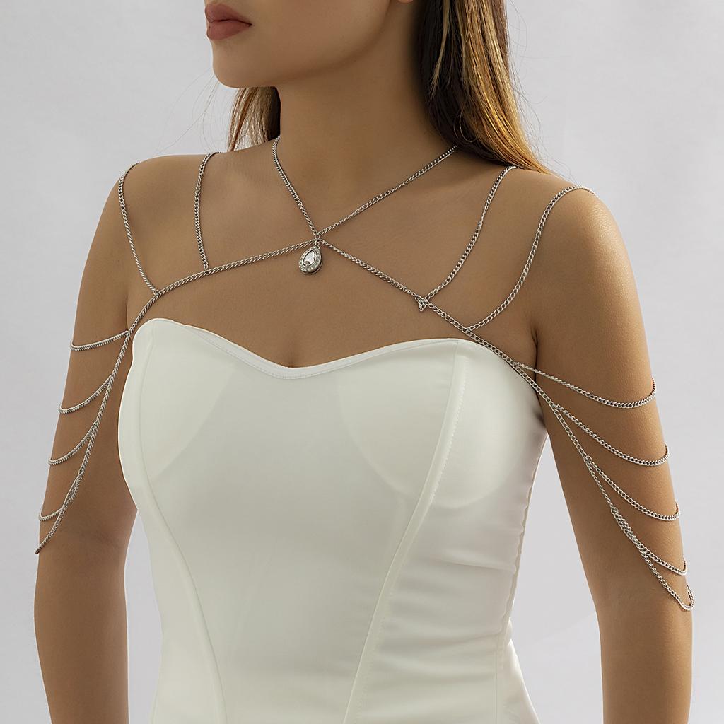 Ethnic Style Rhinestone Multi-layer Tassel Shoulder Chain Fashionable Halter Neck Clavicle Chain Bridal Shawl