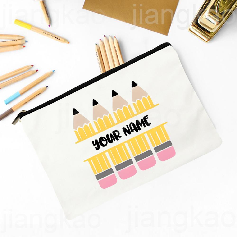 Personalized Makeup Bag Flower Print Teacher Life Travel NeceserToiletry Organizer School Pencil Bags Graduate Gift for Teachers