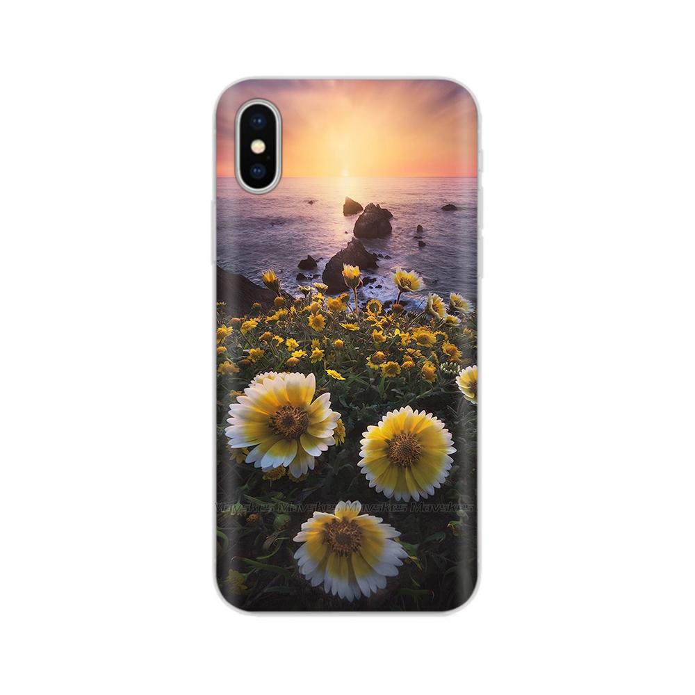 For iPhone X Case For iPhone Xs Case Fashion Soft Silicone Housing For iPhoneX Transparent Phone Back Covers Shell Flowers Coque