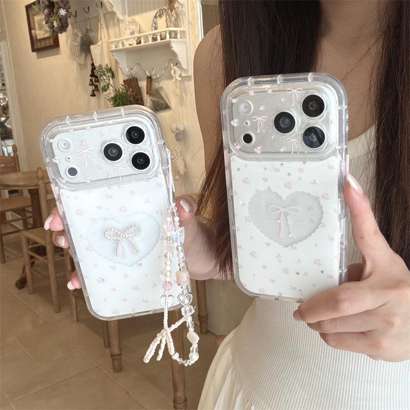 Korean Style Heart Bow iPhone 17/16 Pro Max/15/14 Case