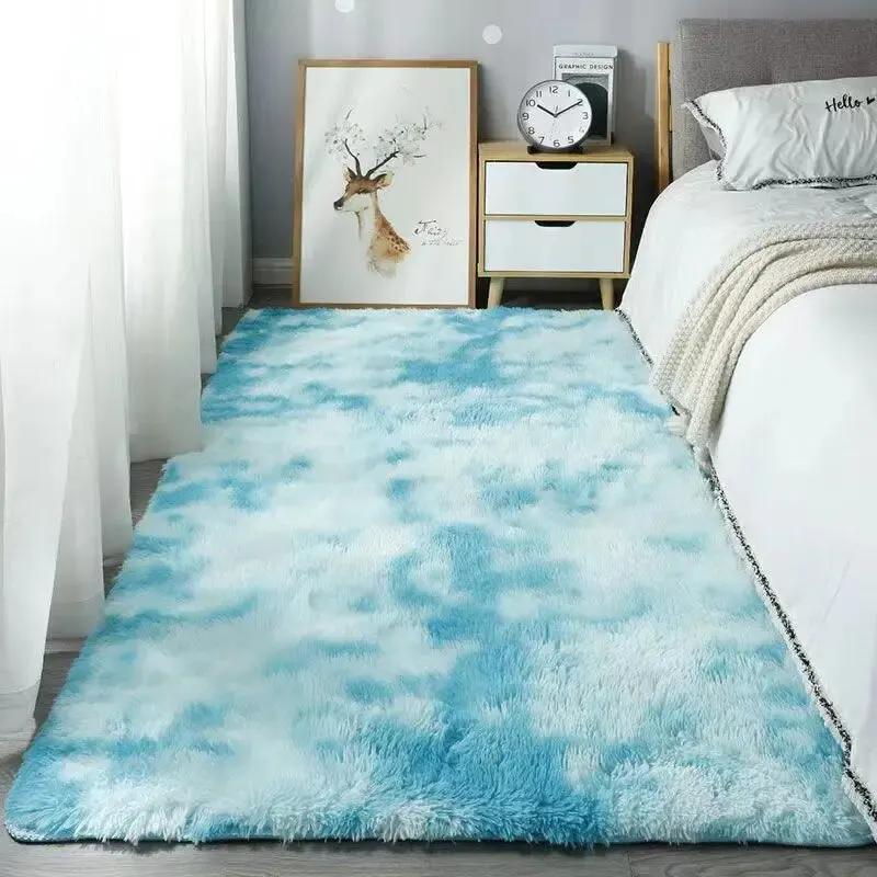 

VIKAMA Modern Wind Silk Wool Rugs Bedroom Living Room Bedside Rugs Fluffy and Comfortable Not Easy to Lose Hair Rugs 400MMx600MM