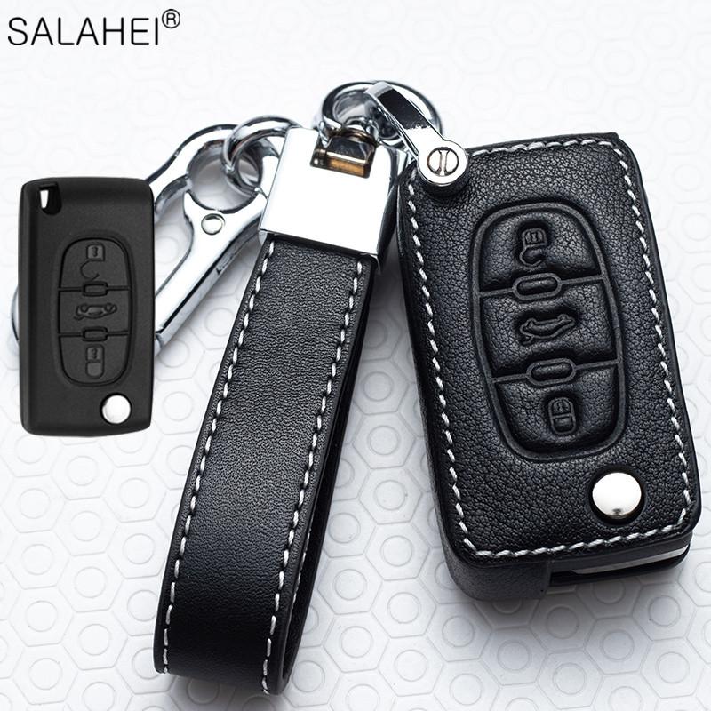 AALY1 New Leather Car Key Case Remote Cover For Peugeot 208 308 T9 508 2008 For Citroen C4 For Opel Corsa Crossland X Auto Accessories