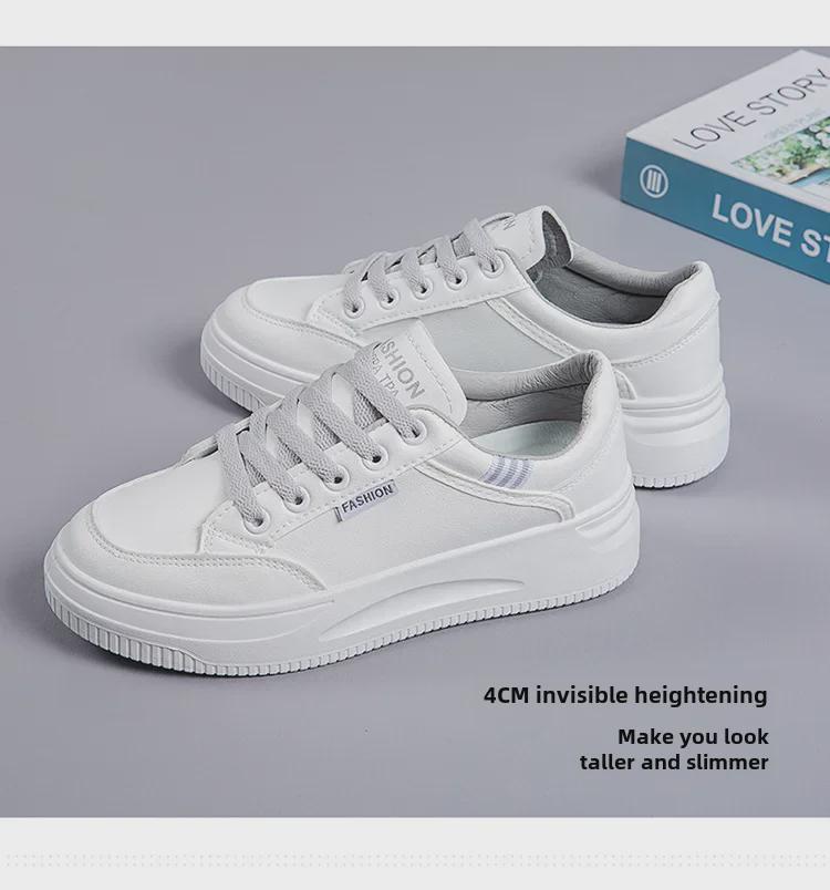 Dames 2025 Lichtgewicht Witte Leren Hoogteverhogende Sportieve Casual Schoenen - Ademend Zachte Dikke Zool voor Lente & Herfst