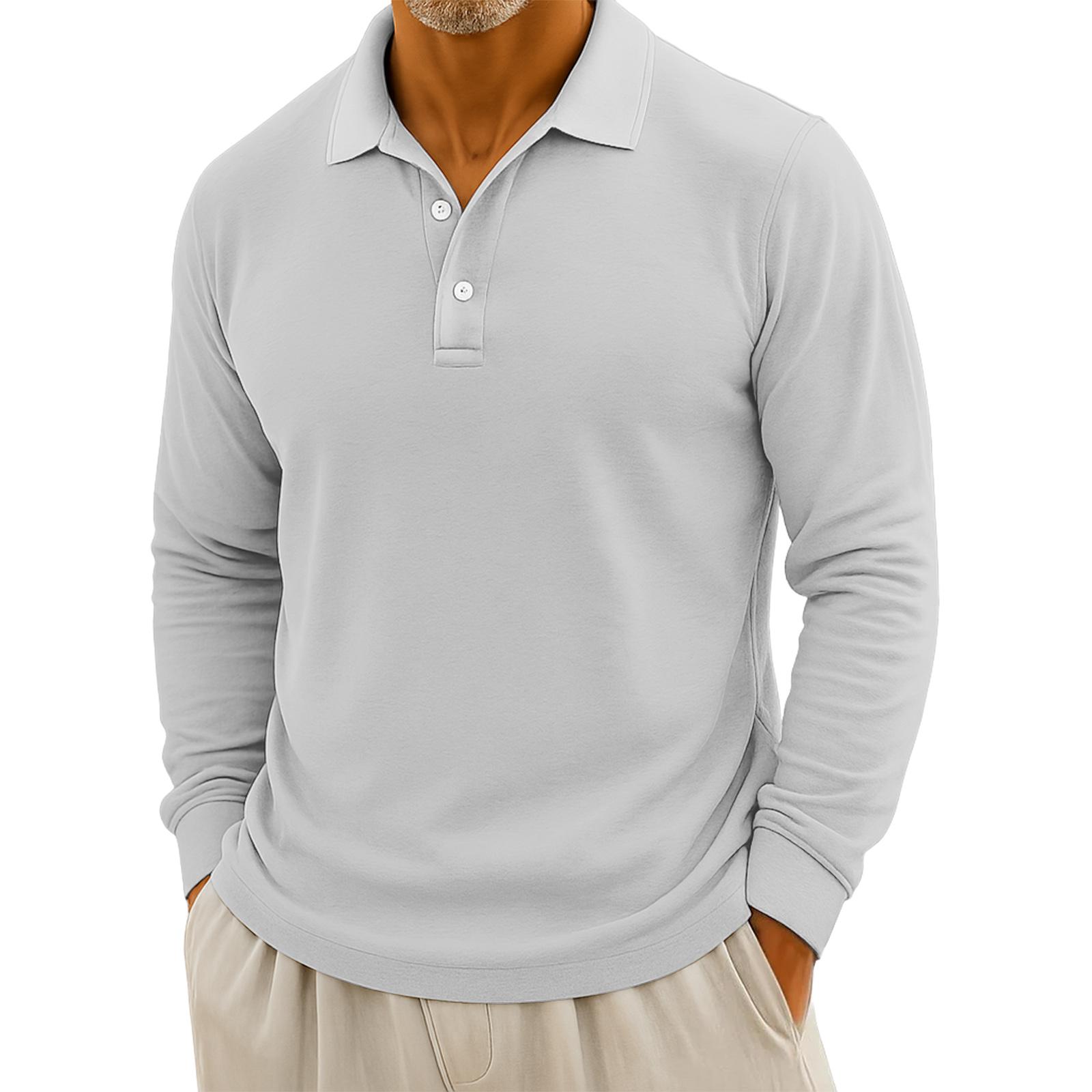 

Мужской повседневный однотонный топ с длинным рукавом на пуговицах L