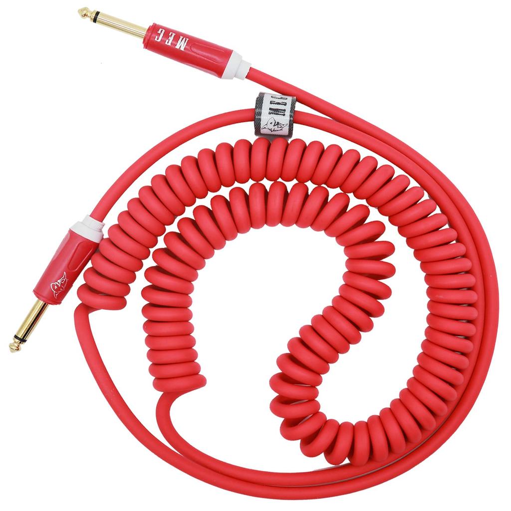 Aestivate Guitar Coiled Cable, Bass Shielded, Curled Cord, 6.35mm Stereo Plug, Instrument Cable, 5m (Red)