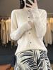 Women's Pure Wool Slim-Fit Cardigan: Warm, Thickened, Round Neck, Knitted Sweater for Autumn and Winter